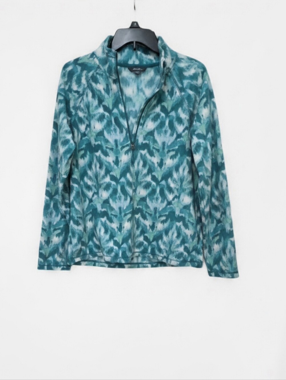 Eddie Bauer Women’s Polar Fleece 1/4 Zip Pullover Jacket Turquoise Leaf Ikat